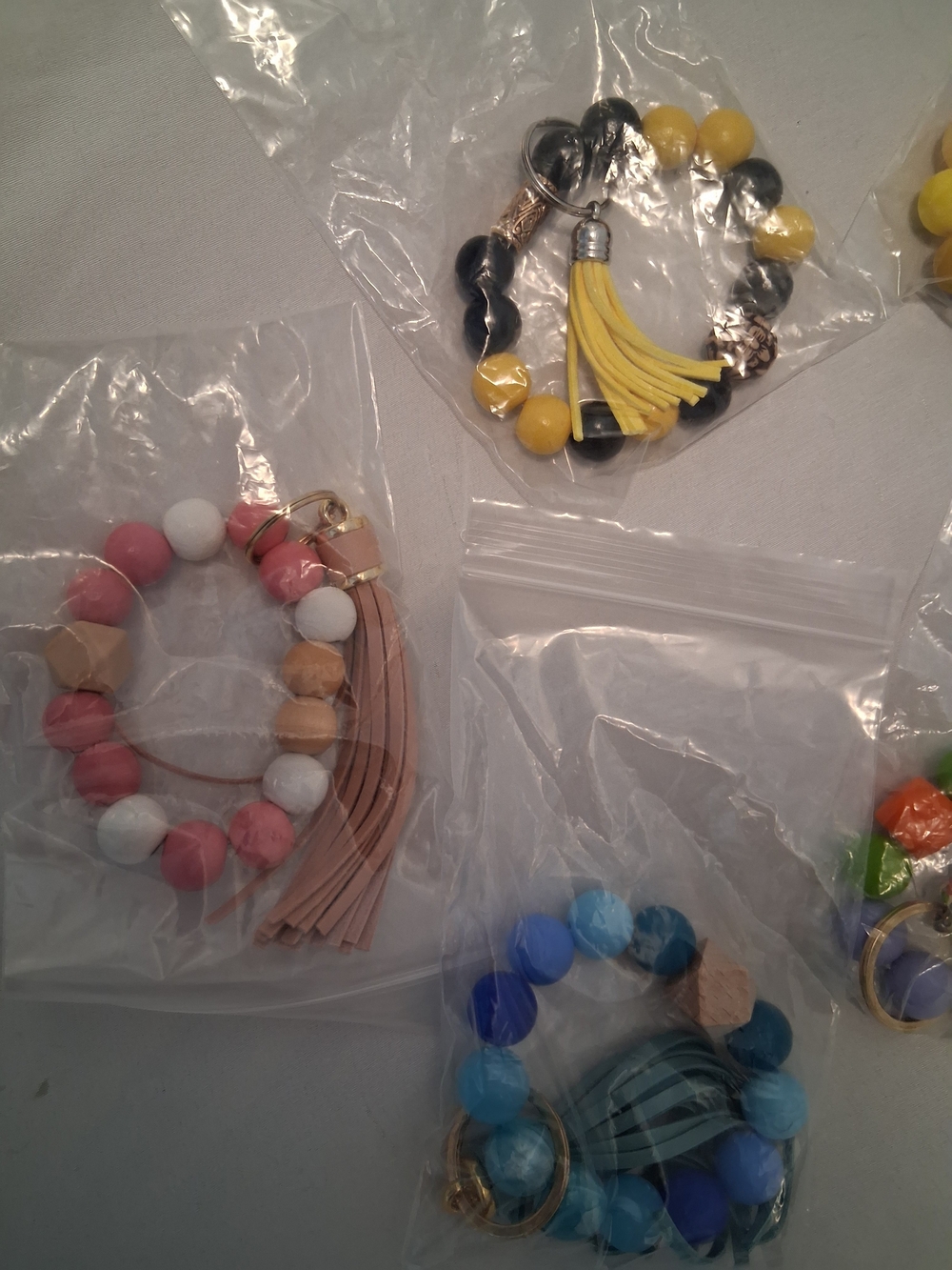 Bundles Beaded Tassel Keychain Bracelet - Pink/White/Peach